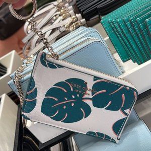 Kate spade Darcy Monstera Leaves Printed Medium L - Zip Card Holder with Keyring
